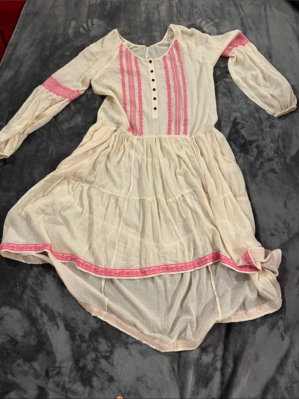 Free People Cream Midi Dress with Pink Trim